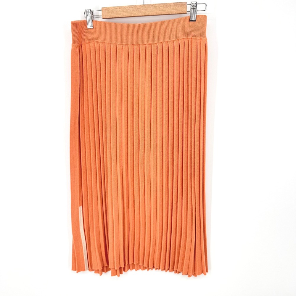 The Endery Pleated Midi Skirt Womens M/L Orange Excellent Pima Cotton Modal